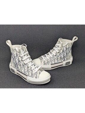 Dior B23 Shoes Womens Size 7 White Oblique Logo Canvas High Top Sneakers EU 37